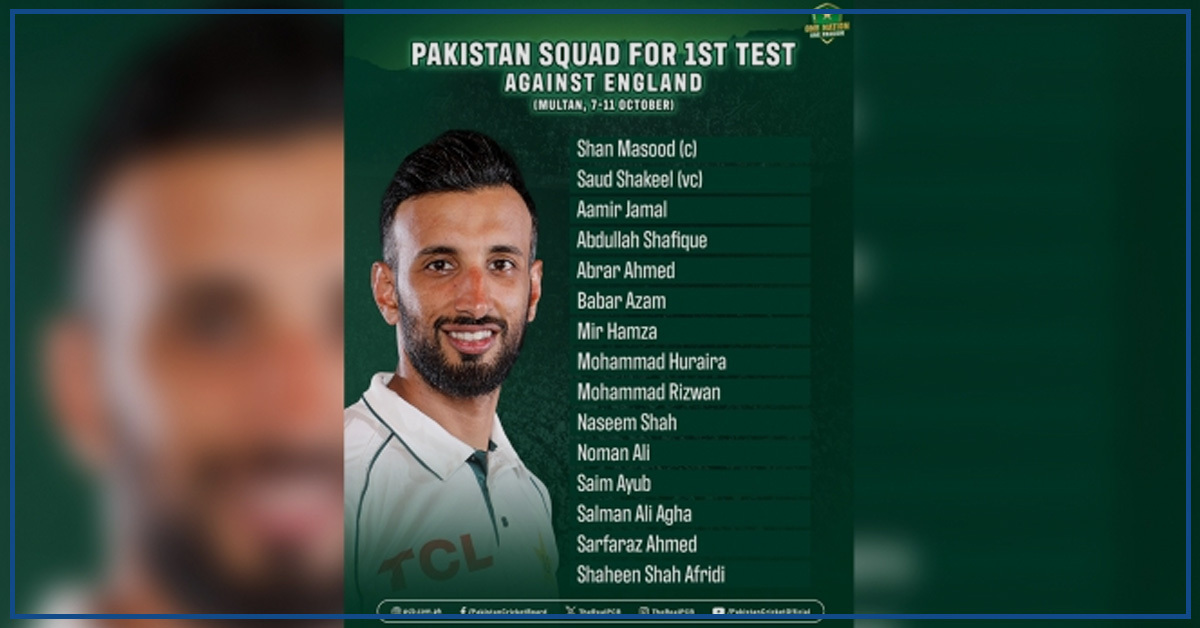 Pakistan Announces 15-Player Squad for 1st Test Against England